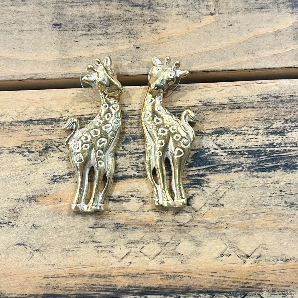 Gold Giraffe Drop Earrings